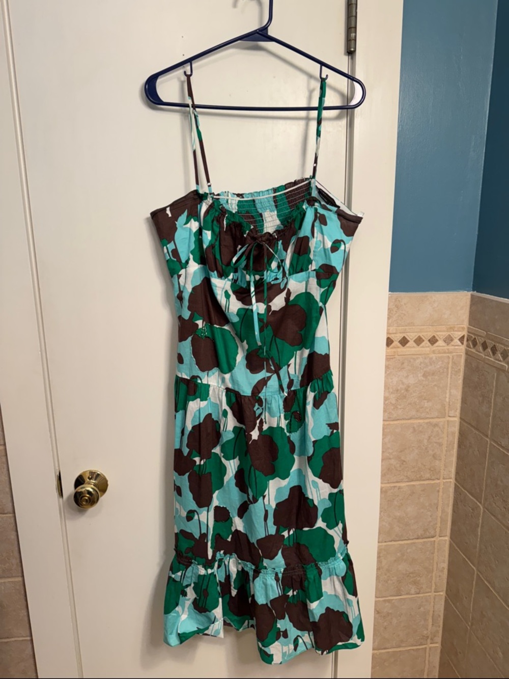 Green & Brown BCBG MaxAzria Floral Tiered Spaghetti Strap Sundress